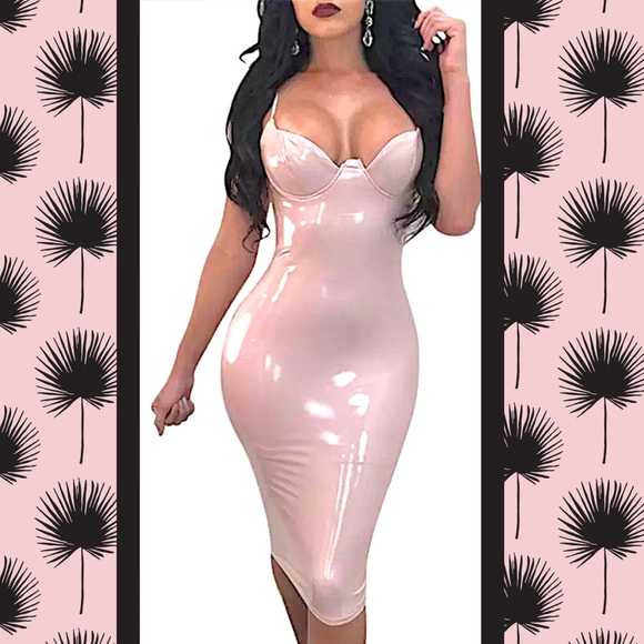 Sexy Bodycon Faux Leather Midi Dress NWT - Picture 2 of 10